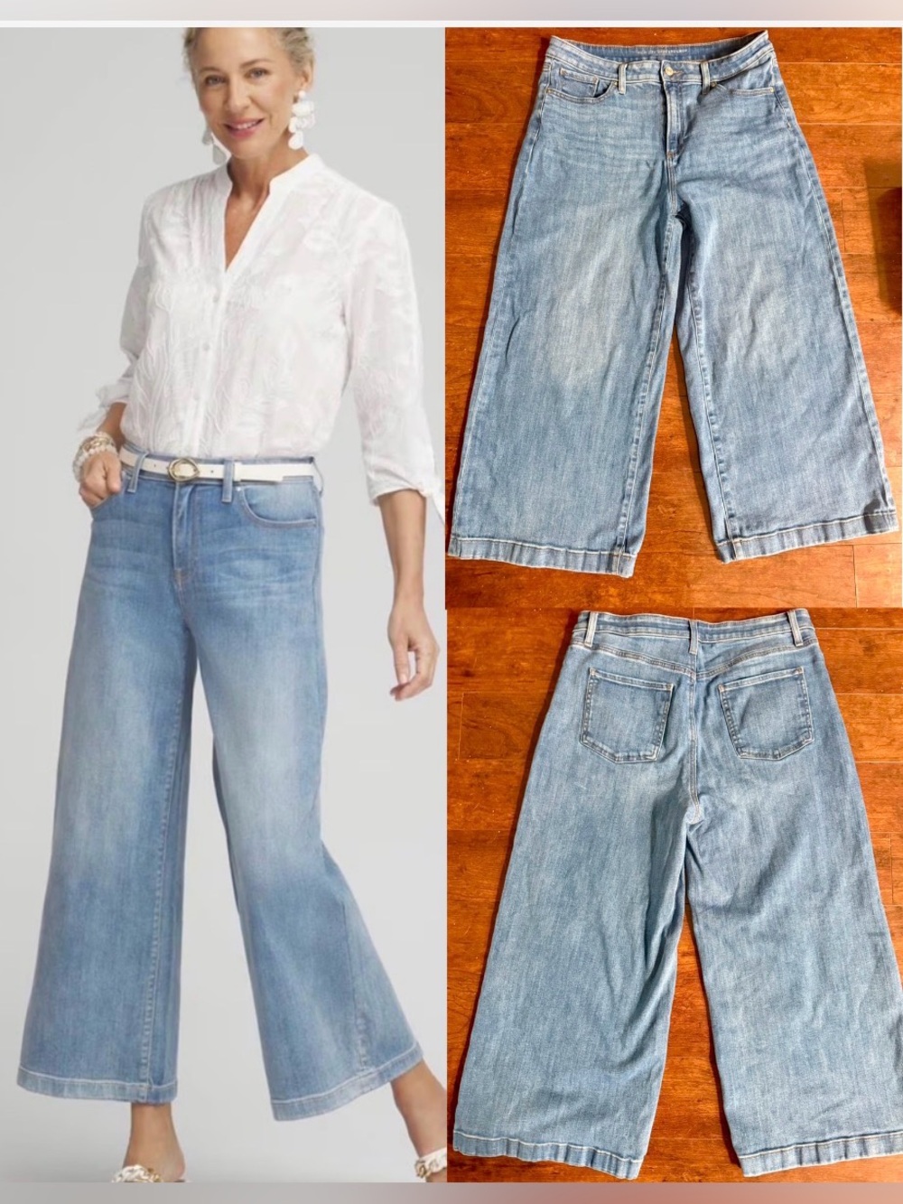 CHICOS HIGH RISE WIDE LEG CROP JEANS WOMENS SIZE 10